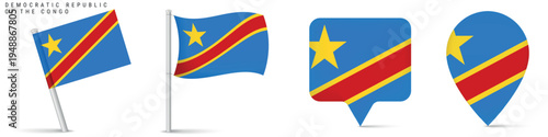 Democratic Republic of the Congo national flag icon set isolated on white background