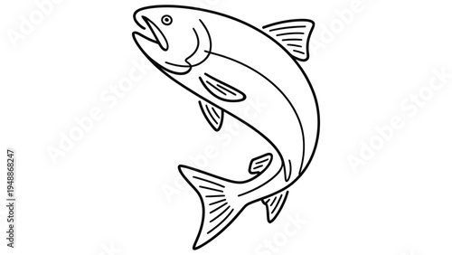 minimalist continuous line drawing of fish outline aquatic animal marine life simple seafood illustration clean vector style isolated