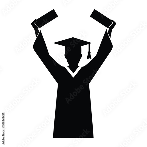 Graduate Holding Diploma Silhouette Vector Icon
