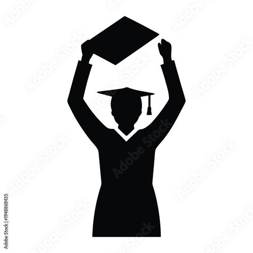 Graduate Holding Diploma Silhouette Vector Icon
