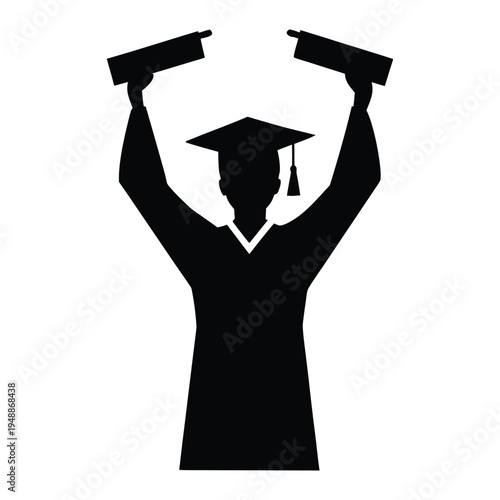 Graduate Holding Diploma Silhouette Vector Icon