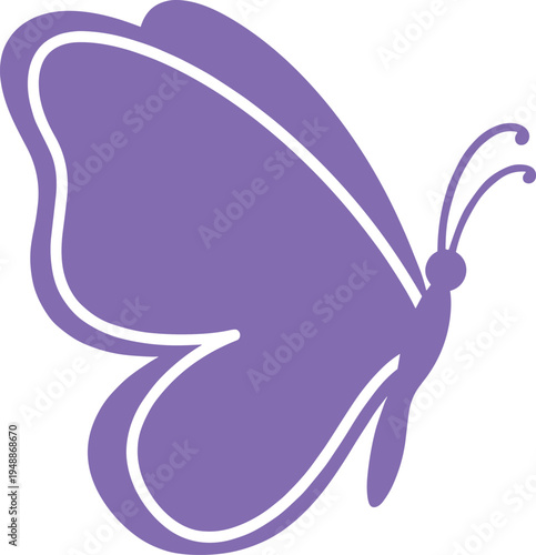 Purple butterfly silhouette icon vector illustration with elegant wing shape representing nature, beauty, freedom and spring concept