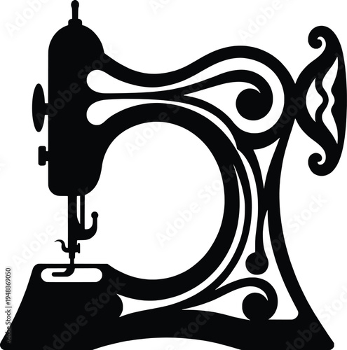 vintage sewing machine vector illustration with floral design flat