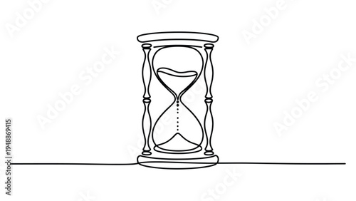 minimal hourglass continuous line art time concept sand timer outline deadline countdown symbol minimalist illustration
