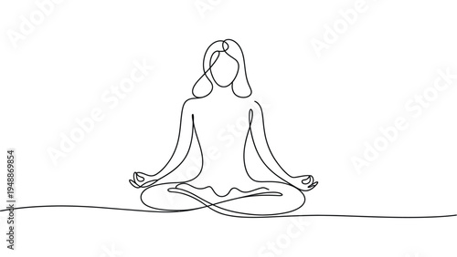 minimal woman meditating continuous line art yoga meditation concept peaceful mindfulness outline wellness minimalist illustration