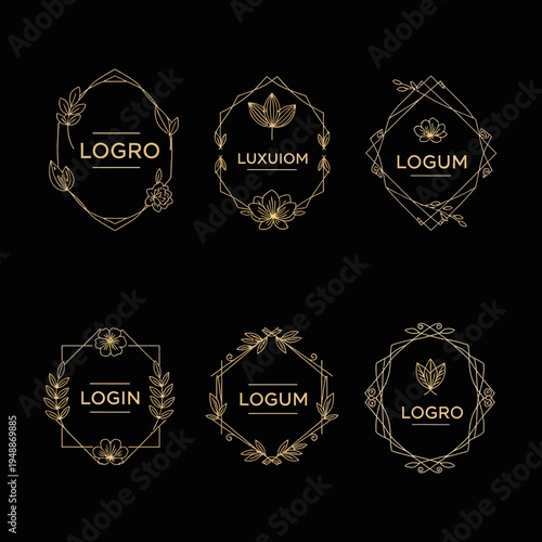 Elegant Golden Floral Frames and Geometric Logos Collection.