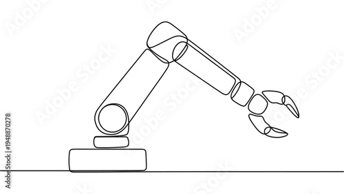 minimal robotic arm continuous line art industrial robot automation concept simple mechanical arm outline technology minimalist illustration