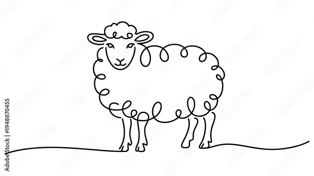 Obraz premium minimal sheep continuous line art farm animal illustration simple livestock outline rural agriculture concept cute wool animal minimalist drawing