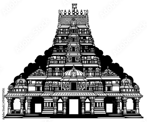 d illustration of a temple with a colorful gradient background, architecture, building, drawing, hindu temple, illustration, palace, pillar, sky, temple, tower, worship, against transparent background