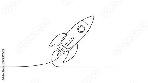 minimal rocket launch continuous line art space exploration concept simple spacecraft outline futuristic startup growth symbol minimalist illustration