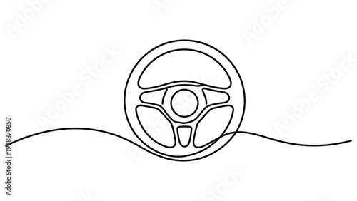 minimal steering wheel line art with road continuous line drawing abstract driving concept modern transportation symbol minimalist illustration
