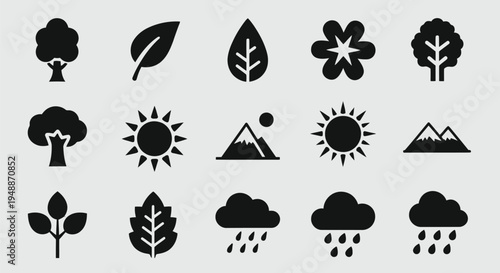 A collection of black icons on a transparent background