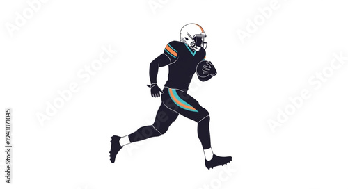 American Football Player Running With Ball During Game.