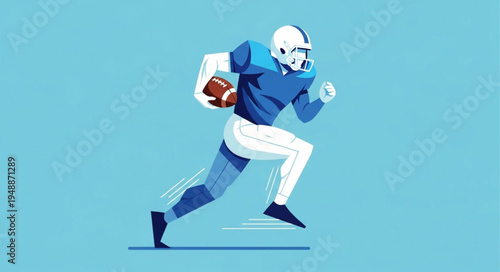 American Football Player Running with Ball During Game.