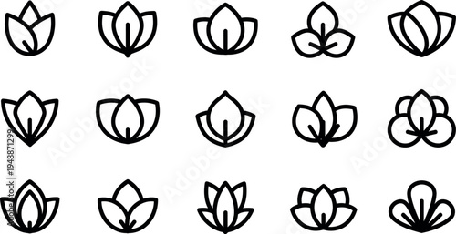 Black line of various lotus flowers line black and white minimalist