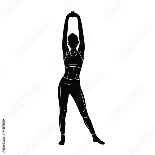 Woman silhouette stretching arms overhead standing pose workout