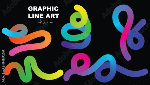 Vibrant neon graphic line art with colorful swirling shapes