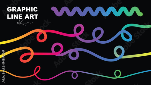 Vibrant neon line art graphic design elements