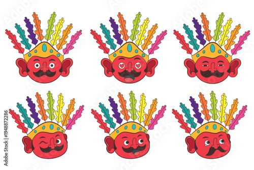 A set of traditional male Ondel-ondel Jakarta puppet characters. Iconic Indonesian culture mascot for ceremonial events, ethnic festivals, and community identity signs.