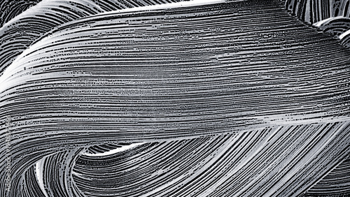 Abstract white soap foam strokes on black background. Texture of soapy suds and bubbles. Concept of cleaning service, car wash, hygiene or laundry. Top view of creative fluid pattern on dark surface.