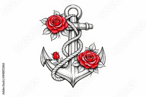 tatuaje de ancla con rosas