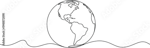 A black and white line of the Earth with wavy lines underneath globe line black and white 1 continents
