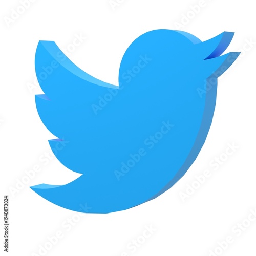 Obraz na plátne A clean 3D render of the iconic blue Twitter bird logo, representing social media branding, digital networking, and modern communication