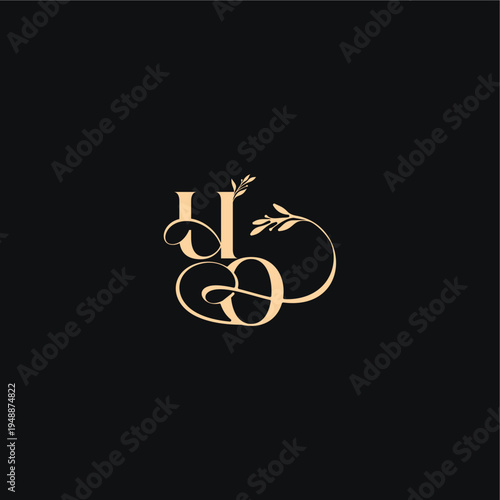 luxury feel with wavy line UQ monogram elegant concept letter organic leaves wedding logo