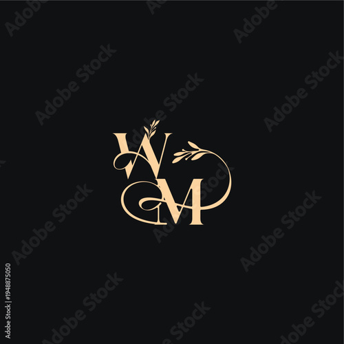 luxury feel with wavy line WM monogram elegant concept letter organic leaves wedding logo