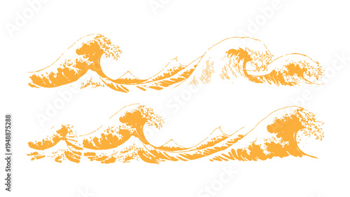 Graphic illustration of two rows of stylized orange waves