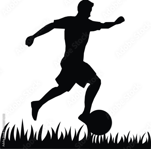 Black silhouette of a soccer player kicking a ball vector