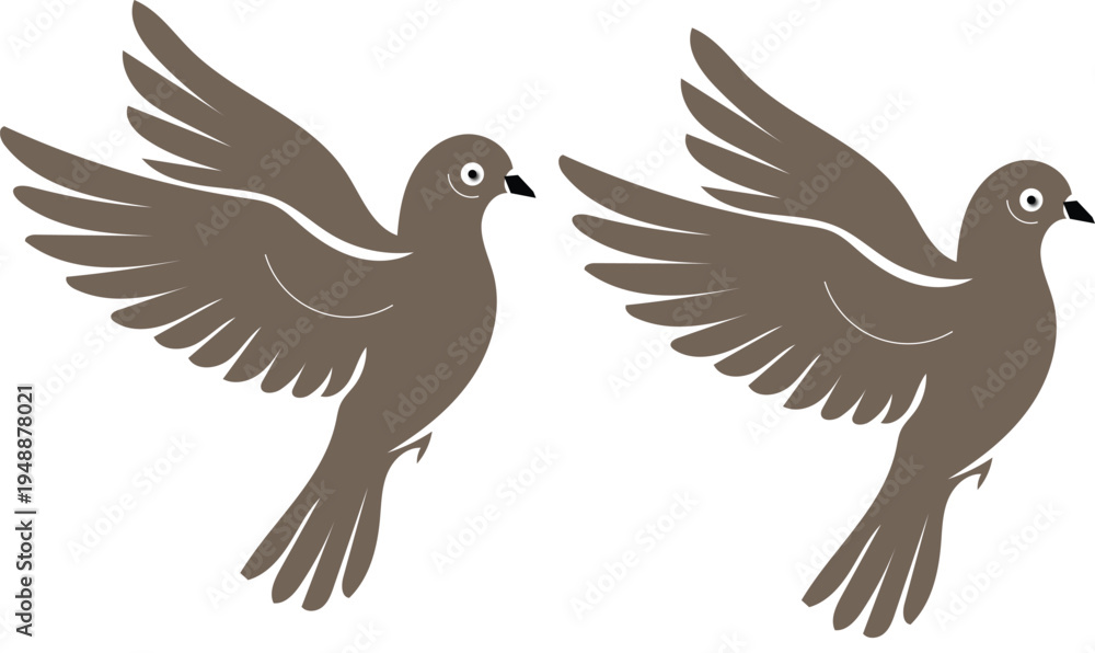 Fototapeta premium Set of 2 brown flying doves vector icons