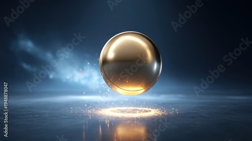 Polished gold spherical orb suspended mid-air with glowing energy and sparks