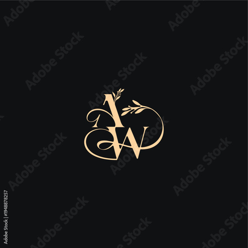 monogram elegant concept luxury feel with wavy line AW organic leaves wedding logo letter