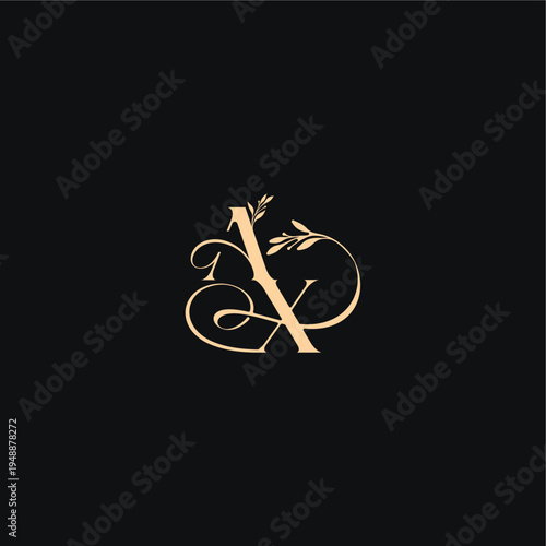 monogram elegant concept luxury feel with wavy line AX organic leaves wedding logo letter