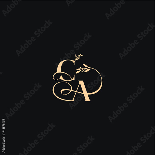 monogram elegant concept luxury feel with wavy line CA organic leaves wedding logo letter