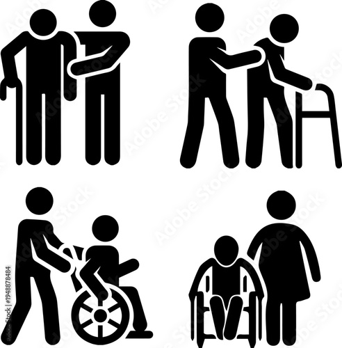 Elderly Care and Patient Assistance Icon Set