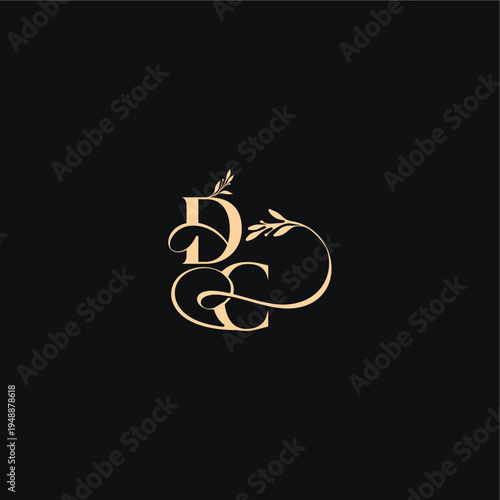 monogram elegant concept luxury feel with wavy line DC organic leaves wedding logo letter