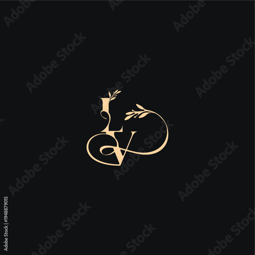 monogram elegant concept luxury feel with wavy line LV organic leaves wedding logo letter
