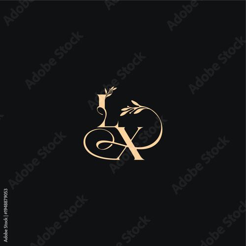 monogram elegant concept luxury feel with wavy line LX organic leaves wedding logo letter