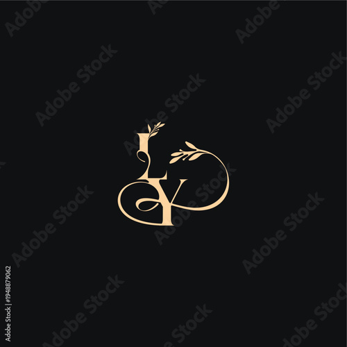 monogram elegant concept luxury feel with wavy line LY organic leaves wedding logo letter