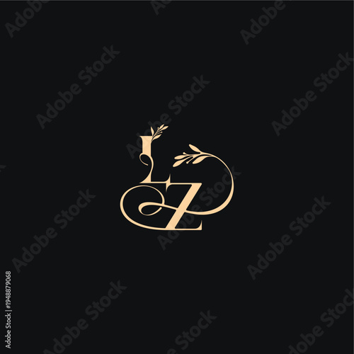 monogram elegant concept luxury feel with wavy line LZ organic leaves wedding logo letter