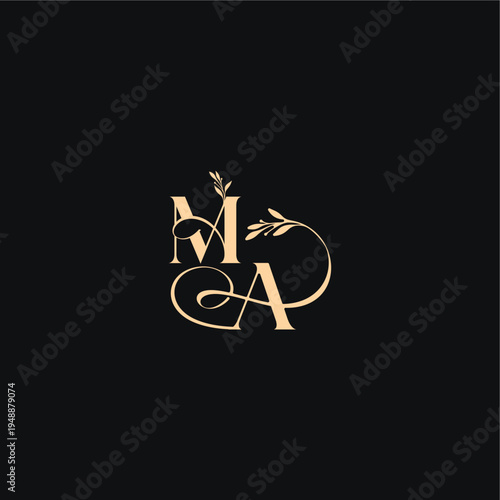 monogram elegant concept luxury feel with wavy line MA organic leaves wedding logo letter