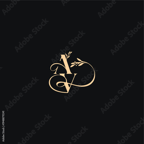 monogram elegant concept luxury feel with wavy line AV organic leaves wedding logo letter