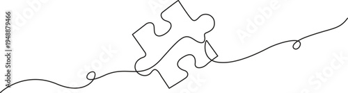 Puzzle icon line continuous drawing vector. One line Conundrum icon vector background. Team work icon, Puzzle Web Banner with Continuous Line Icon, Problem Solving continuous line drawing with drawing