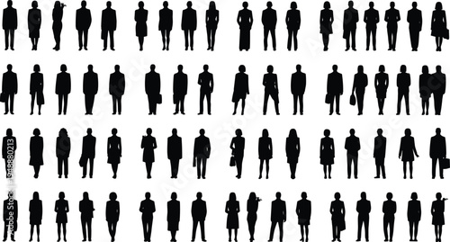 business people silhouette set, professional men women standing collection, corporate team characters, office workers black vector illustration