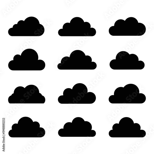 Set of Simple Cloud Shape Icons Pattern Vector