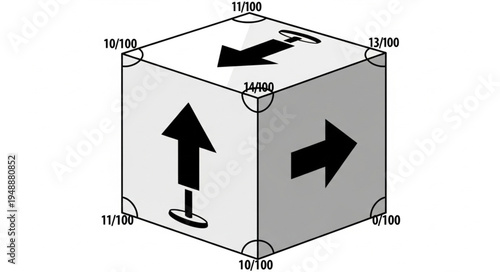 Cube with arrows indicating direction and percentage.