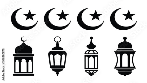set of vector silhouettes of mosque