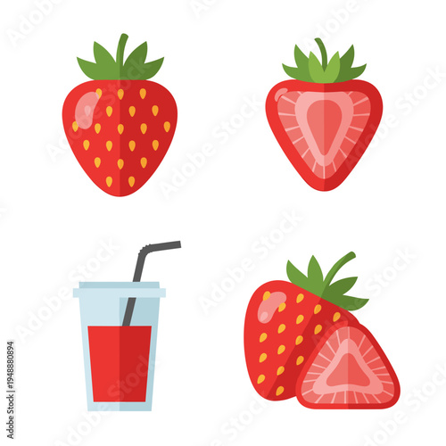 Strawberry Juice Drink and Fresh Fruit Set